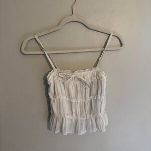 White Ruffled Cami Top With Bow Detail
